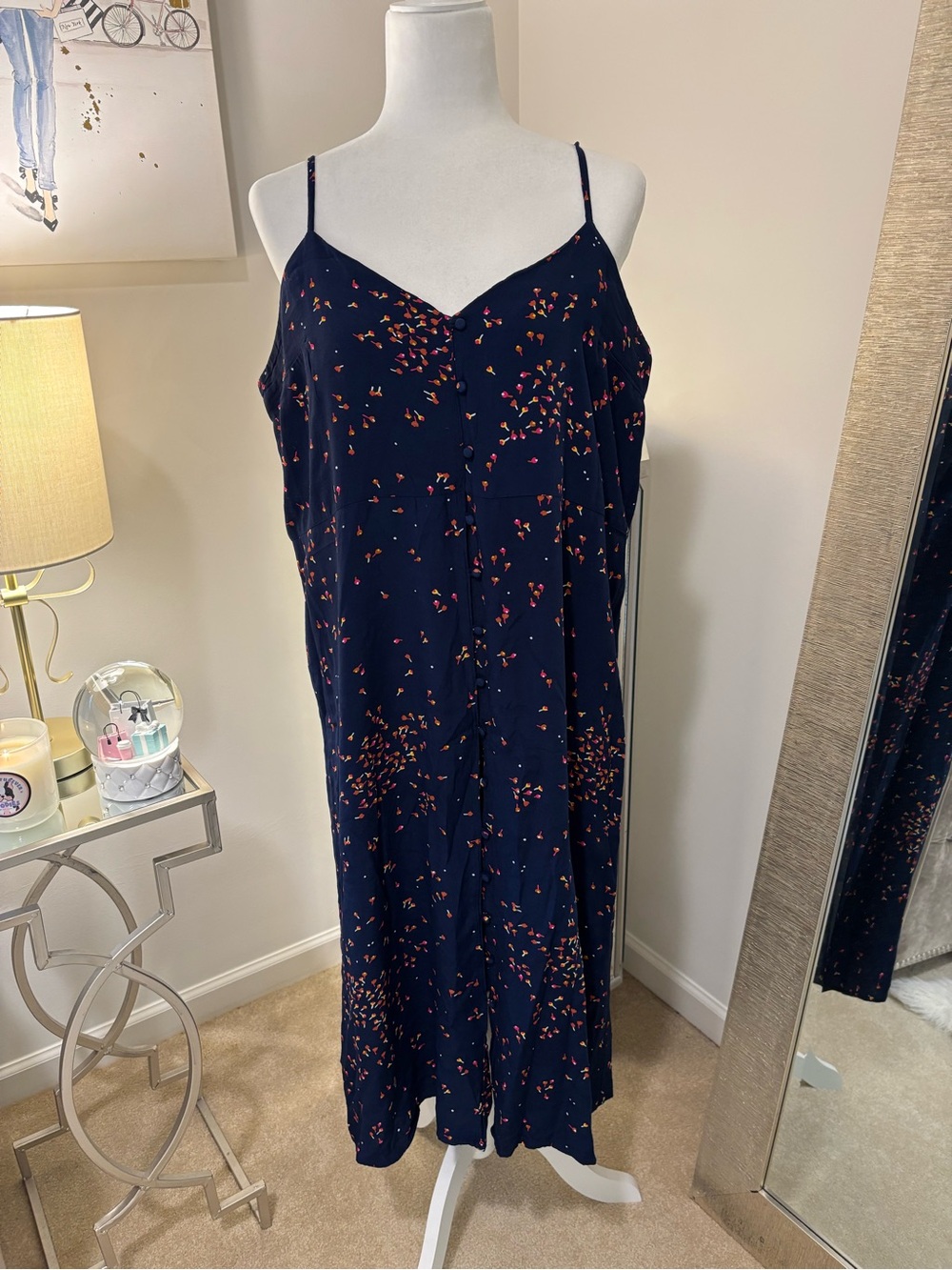 GAP Navy Midi Dress with Pink and Orange Confetti Print